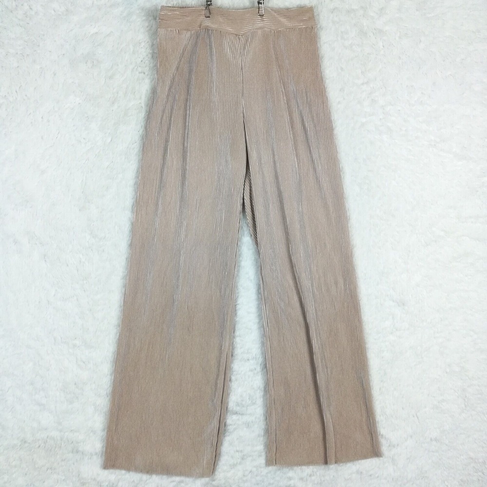 Ro & De Womens Pants Wide Leg Flare‎ Champagne Ribbed Pull On High Rise M New